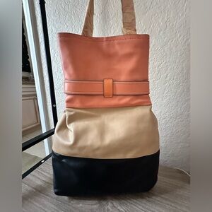 Charles Jourdan Tri-Color Leather Hobo in Coral, Beige & Black